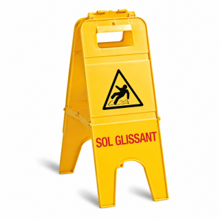 Panneau 2 parties attention sol glissant""