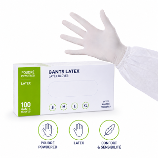 Boîte de gants latex poudrés L 8/9 - 10 x 100 unités