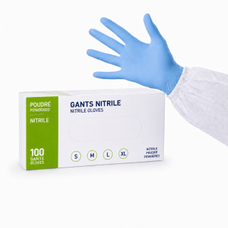 Boîte de 100 gants Nitrile bleu poudré  Taille M - 10 x 100 unités